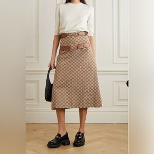 Gucci Belted Cotton-Blend Canvas-Jacquard Midi Skirt - Horsebit with Leather